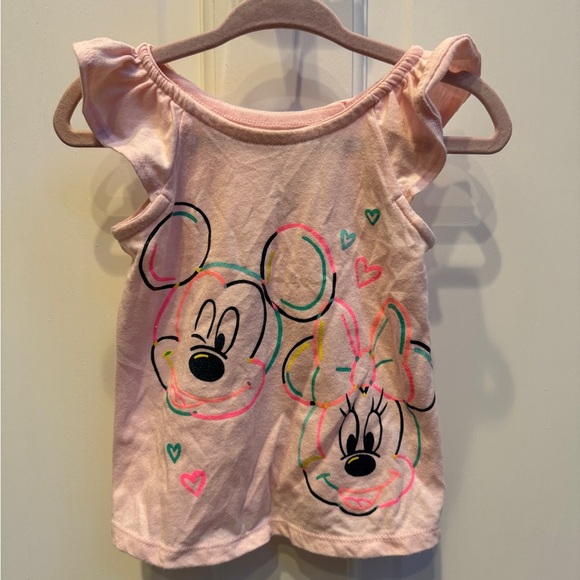 Jumping Beans 12M Girls Pink Sparkly Mickey & Minnie Mouse Short Sleeve Blouse - Picture 1 of 4